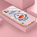 YIWESAN Case For Infinix Smart 5 Pro Case Cartoon Doraemon Cat Side New Design Phone Case Square Edge Pattern Silicone Softcase Luxury Plating Casing Full Cover Camera Shockproof Protection Cases. 