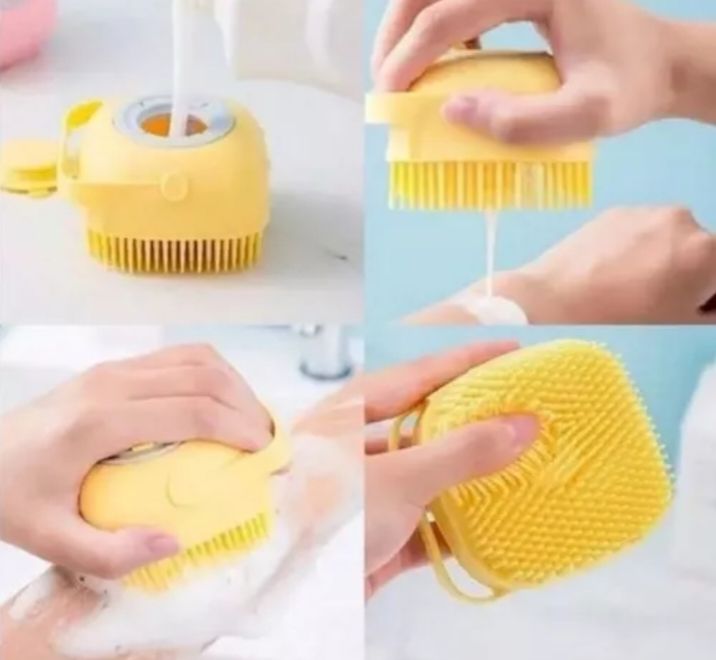 FRAKIN Silicone Bath And Body Shower Brush With Soap Dispenser Baby Bath Scrubber Ultra Soft Silicone Bath & Shower Brush Silicone Body Brush Massage Bath Brush Shower Scrubber