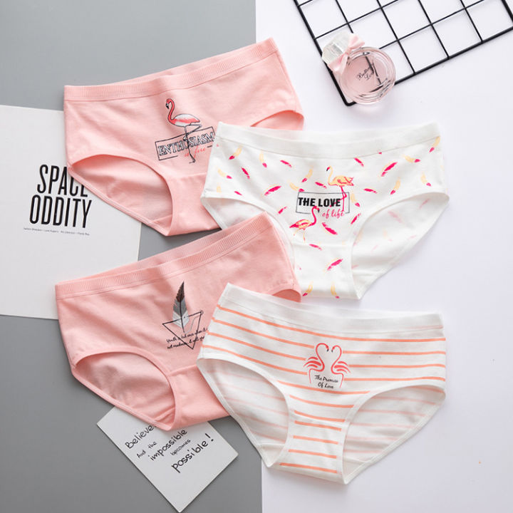 Tingweiya New Product Internet Celebrity Flamingo Underwear Women Cotton Mid Waist Ladies Cotton Underwear Crotch Girl Underwear