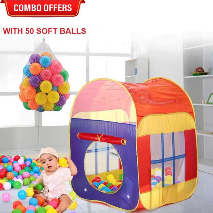 Big Tent House For Kids With 50 Soft Balls Tent Series Pop Up Pretend Play House 110x90x90cm