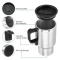 12V Car USB Mug Plug-in Heated Thermos Charging Insulation Mugs Electric Cup Heated Mug Warmer Stainless Steel Vintage Travel - 500ML. 