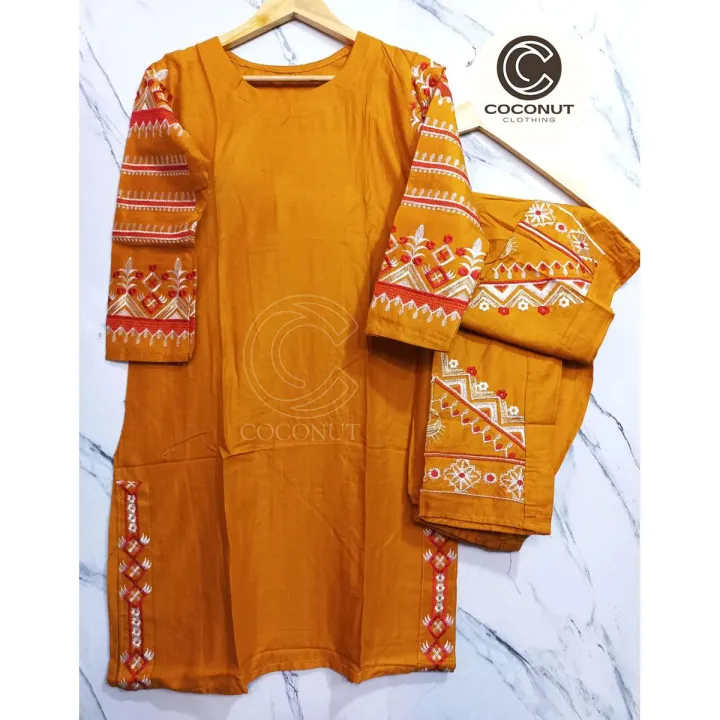 Stylish Embroidered Kurti for Women with Embroided Trouser (2-Piece Suit) Casual Dresses for Women