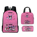 3D new Sanrio kulomi kuromi backpack primary school school bag kids lunch bag pencil case set. 