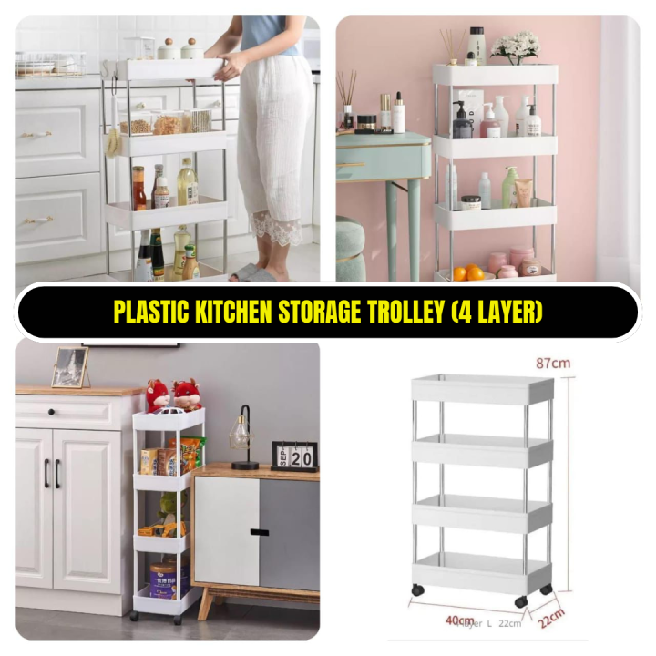 Plastic Kitchen Storage Trolley Rack with Caster Wheels – 4 Layer ...