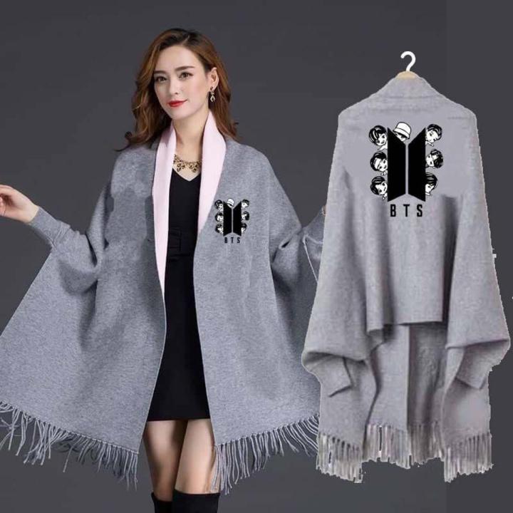 Women's Bat-Wing Style Printed Fleece Shawl For Winters