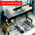 Dish Drying Rack with Drainer, Cutlery Organizer and Cutting Board Holder, Wall Mounted Dish Drainer, Adjustable Layer Space, Stainless Steel (86cm x 32cm x 52cm) Over The Sink Dish Drying Rack and Storage Area. 