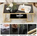 Modern Marble texture Coffee Table with Gold Metal Frame and Storage Shelf, Living Room Center Table for Home Furniture bbp  Office Decor. 