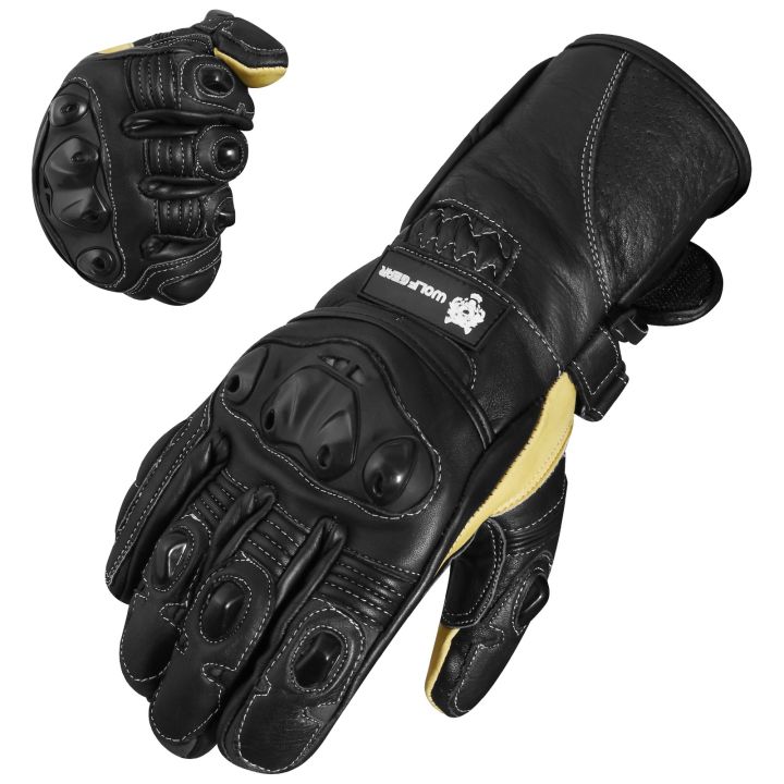 WOLF%20GEAR-%20Motorbike%20Motorcycle%20Gloves%20Black%20Mens%20Biker%20Leather%20Textile%20-%20Image%203