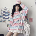 Women's Rainbow Striped T-shirt Loose Long-sleeved Casual Top. 