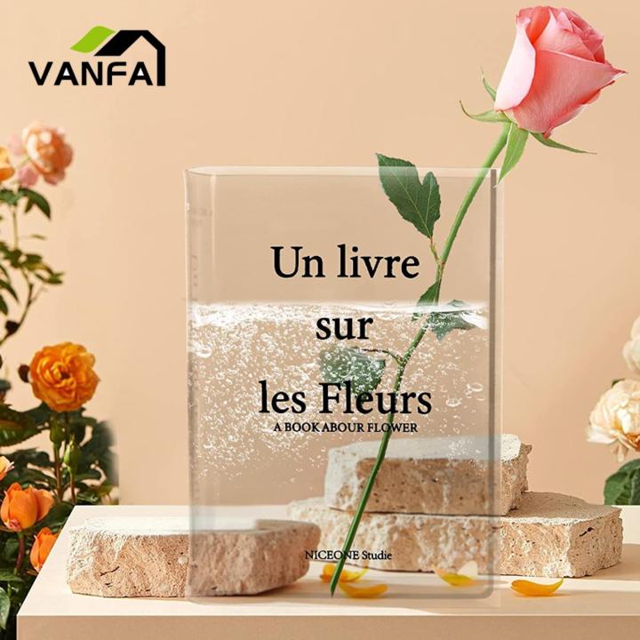 Book Design Flower Vase Modern Clear Acrylic Book Design Vase Stylish Transparent Flower Vase for Home Office Decor Nordic Style Aesthetic Leak-proof Book Vase