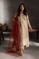 Ivory Grace Embroidered Lawn 3 Piece Ready to Wear in Off White with Deep Red Dupatta. 