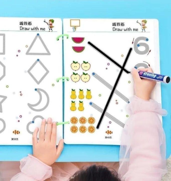 Tracing Workbook Set,Reusable Calligraphy Copybook , Practice Drawing Book for Kids , Handwriting book children learning toys 64 Page Kids educational learning tracing book stroke line dot to dot tracing workbook