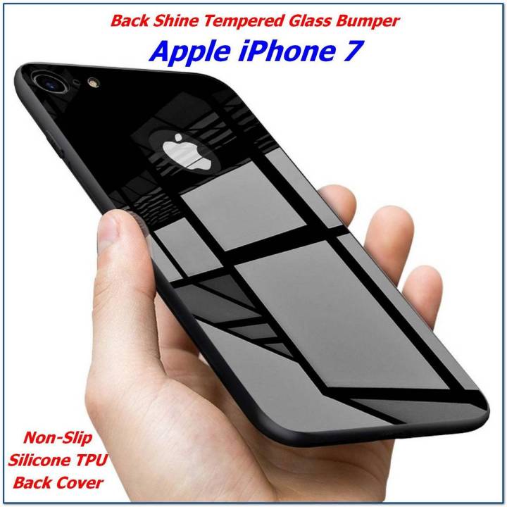 Luxury Hybrid iPhone 7 / 8 Tempered Shine Back Glass + Soft Silicone Bumper Cover Case for iPhone 7 / 8