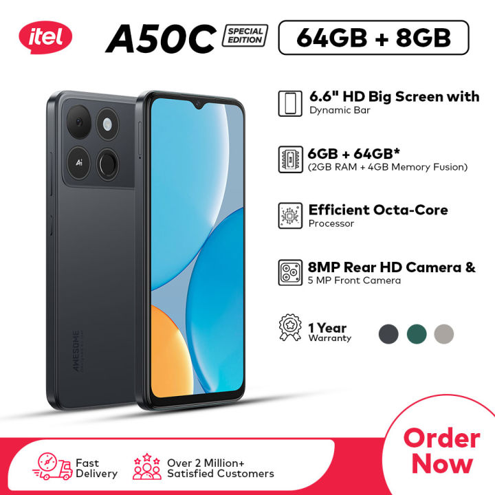 itel A50C Special Edition | 4GB RAM + 64GB ROM | 6.6" HD+ Dynamic Bar Display | 8MP AI Camera | 5MP Selfie Camera | 4000mAh Battery | Type-C Charging | Fingerprint & Face Unlock