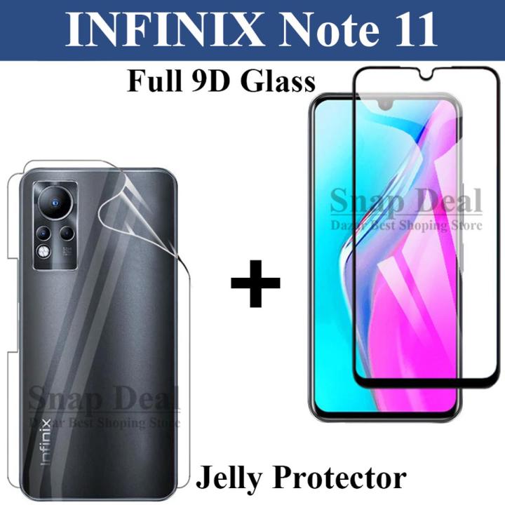 Infinix Note 11 Tempered Glass 9D Full Edge To Edge + Back Clear Jelly Protector Sheet Hydrogel Protector For Infinix Note 11