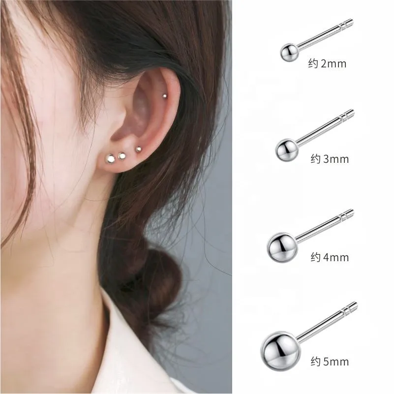 6mm Round Shape Silver Stud Earings Tops Fashion Small Beads