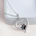 Classic Hollow Pet Paw Print Necklace Cute Animal Dog Cat  Pendant Necklace Jewelry Gift Silver 45cm. 