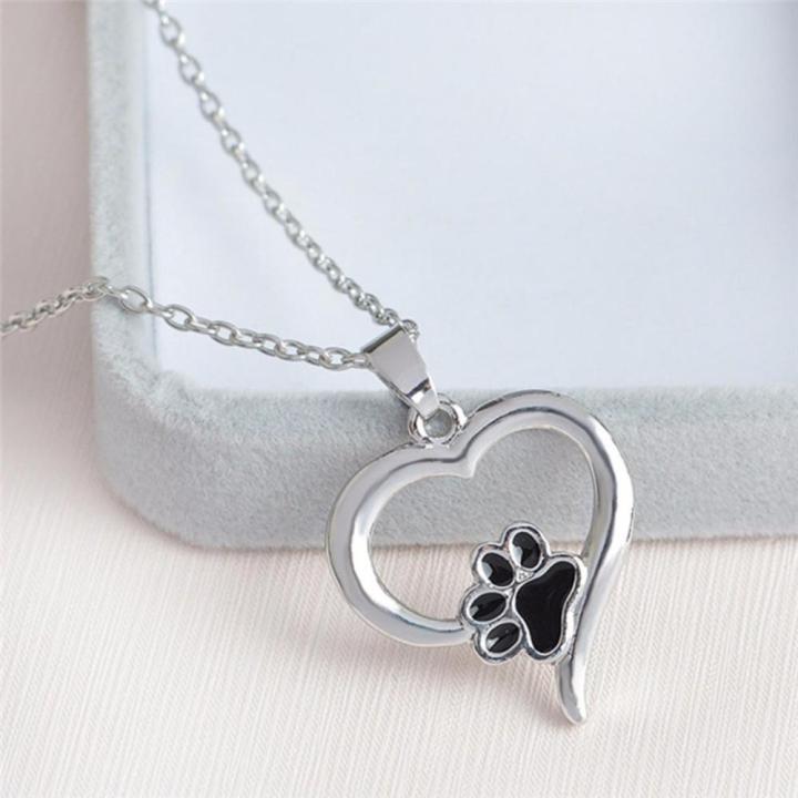 Classic Hollow Pet Paw Print Necklace Cute Animal Dog Cat  Pendant Necklace Jewelry Gift Silver 45cm