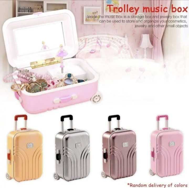 LOVELY SUITCASE SHAPE JEWELRY STORAGE BOX TROLLEY, MUSICAL CASE BOX 
