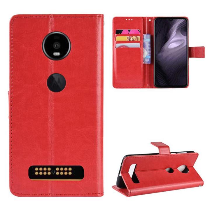 For Motorola Moto Z4 Vintage Leather Magnetic Buckle Flip Cover Case
