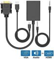 VGA to HDMI Adapter 1080P HD Supported Analog Signal to Digital Signal Convertor Cable with 3.5mm Audio Cable and USB Power Cable for HDTV PC and Laptop Monitors, displayers,Desktop Computer. 