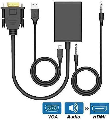 VGA to HDMI Adapter 1080P HD Supported Analog Signal to Digital Signal Convertor Cable with 3.5mm Audio Cable and USB Power Cable for HDTV PC and Laptop Monitors, displayers,Desktop Computer