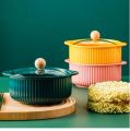 Techmanistan Nordic Ceramic Soup Bowls With Glass Lid Handles Dessert Noodle Pot, Large Soup Bowl With Lid Ceramic Instant Noodle Bowl. 