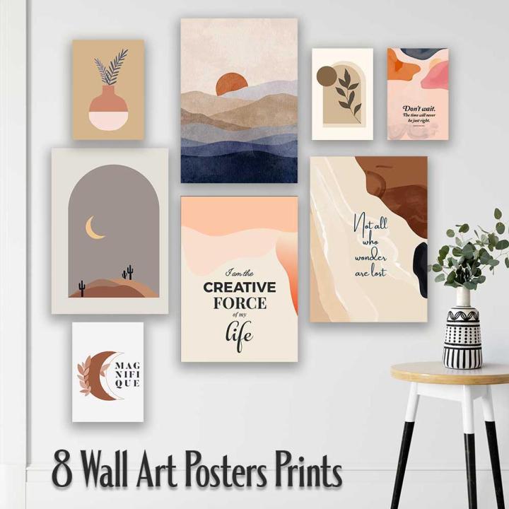 8 Various Sizes Minimalist Boho Wall Art with Motivational Quotes Posters Prints, Home & Room Decoration Items, Wall Decor Posters, Home Decor Wall Art, HD Quality Prints, Wall Hanging Room Decor Items, Wall Photo Cards Prints