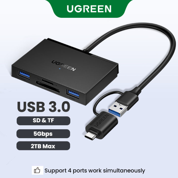 UGREEN 4 in 1 Multi-Function Card Reader USB-A+USB-C to SD TF Micro SD Card Reader Black