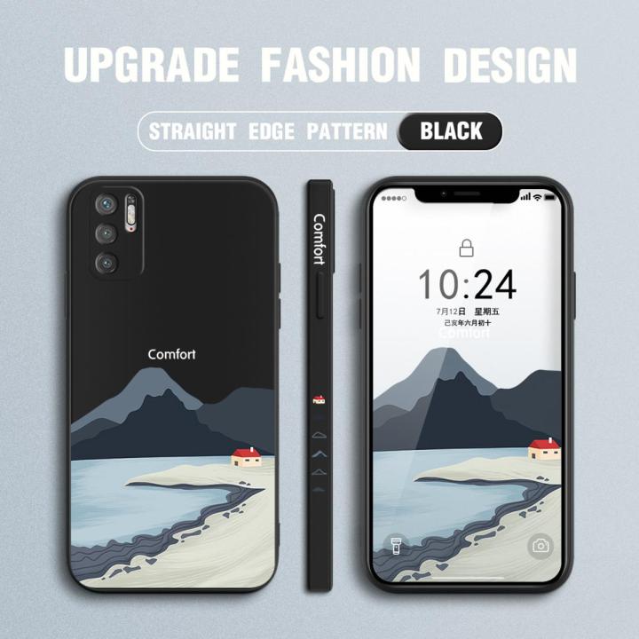 Jizetin for Xiaomi Poco M3 Pro 5G / Poco M3 Pro / Redmi Note 10 5G Case Mount Fuji Design Side Design Phone Case Square Edge Pattern Liquid Silicone Cases Full Cover Camera Shockproof Protective Case