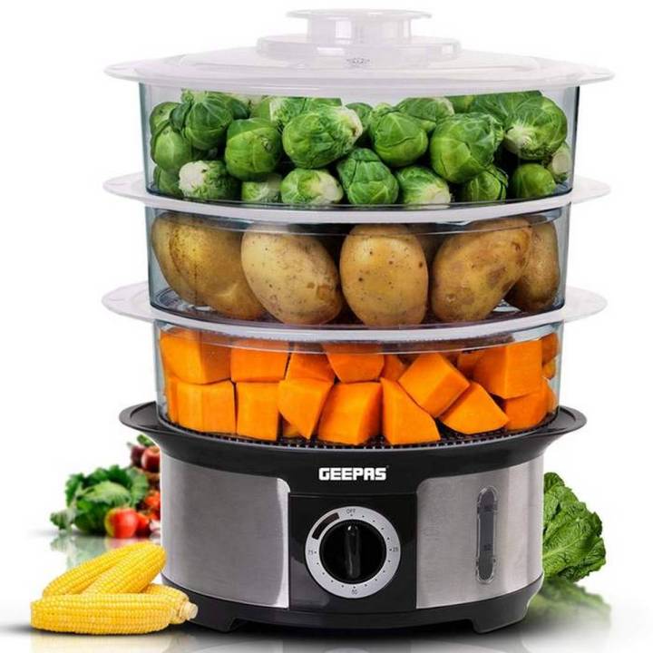 Food Steamer Processor 3-Tier 1000 W Transparent GFS63025UK Black/Grey/Clear