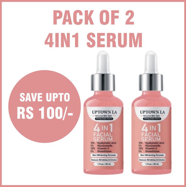 Pack of 2 UPTOWN LA 4IN1 Super Skin Glowing Serum | 5% Niacinamide, 30% Vitamin C 10%, Vitamin E 10% & HA | 30 ml
