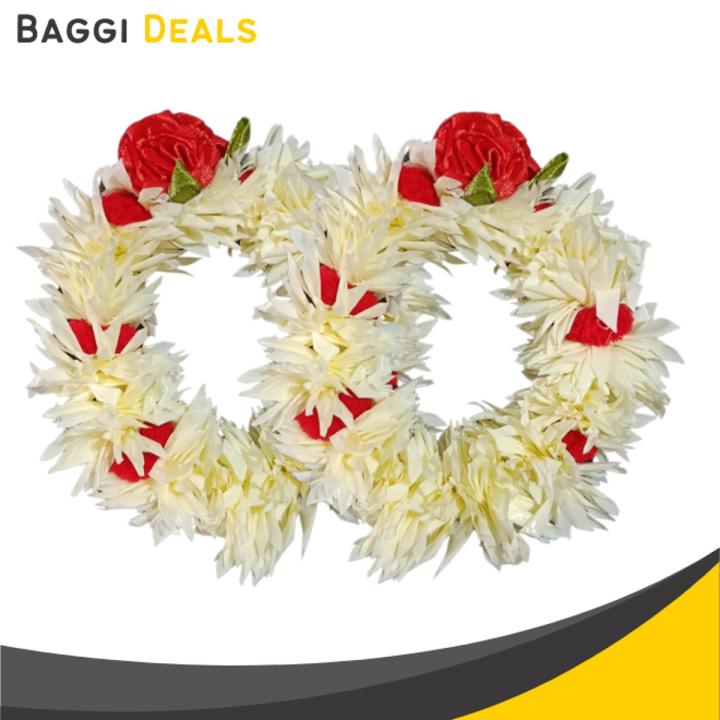 Gajra Flower kangan Bangles Bracelet for Wedding Jewellery - Reusable - White with Red Flower- Pack of 2