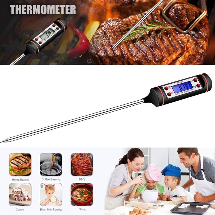 Digital Kitchen Heat Gauge Thermometer For Oven Baked Barbeque BBQ And Fried Food Temperature - Black