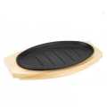 Cast Iron Steak Sizzler plate Non-stick Platter with Wood Underline - 10 inches x 6 inches Pan Hot Plate Sizzling Pan Steak Plate - KitchenCo. 