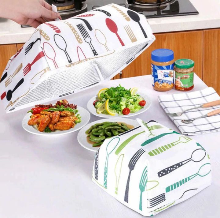 2 Pieces Foldable Insulated Food Cover Tent With Aluminum Foil Food Insulation Thermal Pop-Up Collapsible Cover Dish Keeping Pizza Ice cream Cold Kitchen Table Accessories Dining Table Folding Food Lid Cover for Keeping Food Hot (1 Small and 1 Large)