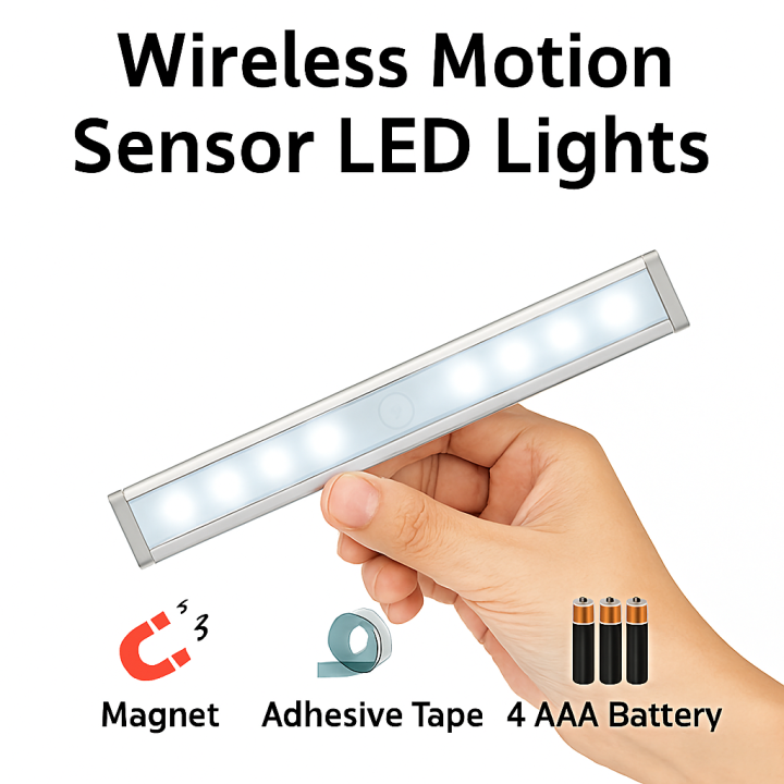 Wireless Motion Sensor LED Light Bar | 10 LEDs, Battery Powered (4×AAA ...