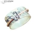 Rotating Ring Fade-Resistant Women Engraved Floral Finger Ring Wedding Band. 