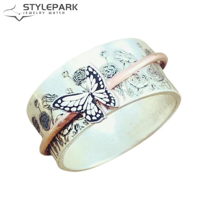 Rotating Ring Fade-Resistant Women Engraved Floral Finger Ring Wedding Band