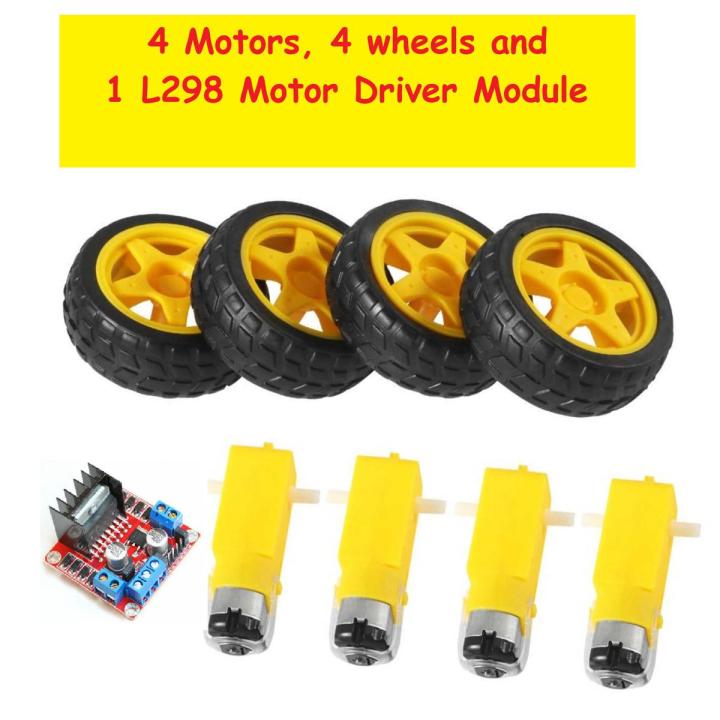 4 Dc Gear Motors, 4wheels and L298 Motor Driver Module for DIY/Arduino Robotics Car