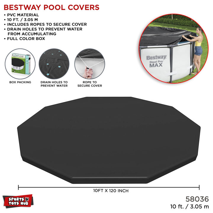 Bestway Pool Cover 58036, 10FT/3.05M Swimming Fast Set 10' Pool Cover, Protected, Pool Clean, Rainproof, Dustproof, Outdoor, Garden, Pool Swimming, Sunblock Cover, Ready For Summer, Kids, Girls & Boys Fast Set Pools