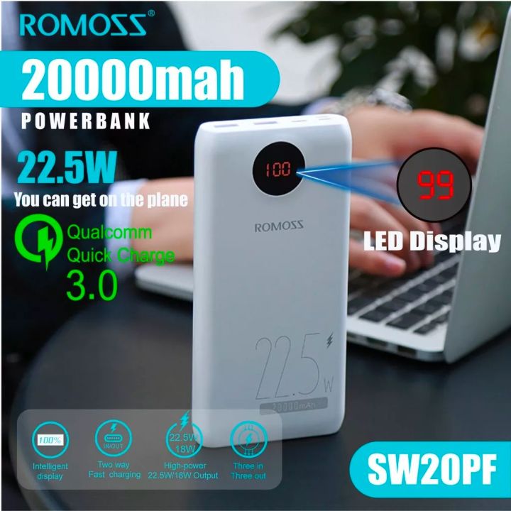 ROMOSS SW20PF 20000mAh Power Bank 22.5W Fast Charge LED Display Portable External Battery Power bank