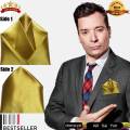 Two Side - Pre Folded Ready Made Silk Men's Women Coat Pocket Square (Romal) Necktie On Card Bouquet Pocket Square Handkerchief Golden Colour. 