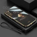 For Realme 5i Back Cover + Hand Strap Fashion Shiny 6D Plating Maple Leaves Protective Case Square Bumper Soft Silicone Mobile Phone Cases. 