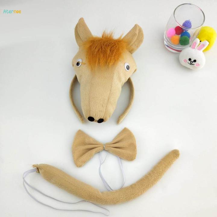 Animal Horse Costume Accessories Hair Band Ears Headband Bow Tie Tail for Cosplay Photo without paws