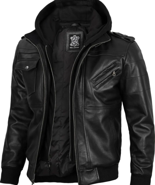 Decrum Hooded Leather Jacket Men - Bomber Leather Jackets For Men (75 % payment advance)