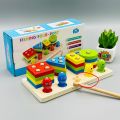 Fishing Four-Post Wooden Toy - 4 Column Tower Blocks Educational & Learning Toys-  Color Sorting - Magnetic Fishing Game- Multicolor-  Vibrant Color Construction 4 post Fishing Toy. 