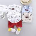 Baby Boys Summer Outfits Set Gentleman Button-Down Short Sleeve Shirt + Solid Shorts Pants. 