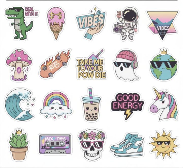 Sticker Stetic Cool Stickers Pack Of 20 Trendy Aesthetic Decals Laptop & Mobile Back ...
