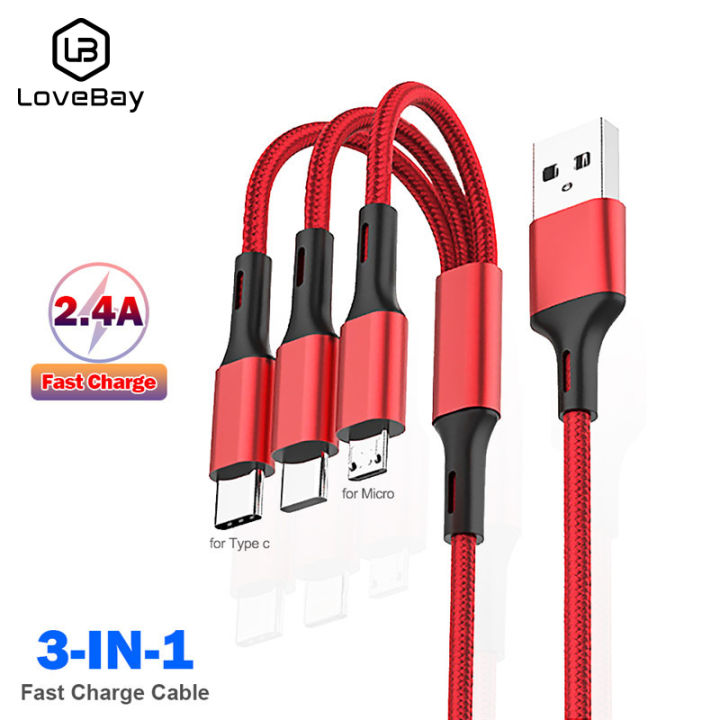 3 in1 Fast Charging Cable Type C Micro Charger Multiple Usb Charging Cord Mobile Phone Multi Usb Port Wire For Xiaomi iPhone